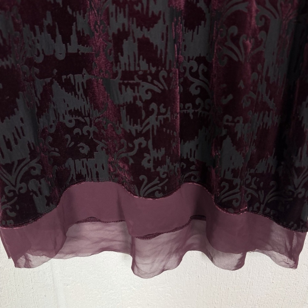 Simply Vera Wang Velvet Burnout Top SZ L Wine Color Sheer Whimsigoth Dark Fairy - Picture 5 of 14
